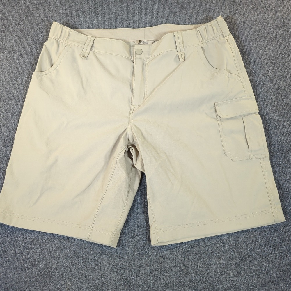 Duluth Trading Co Dry on the Fly Cargo Shorts Mens 18 Tan Nylon Stretch #2601